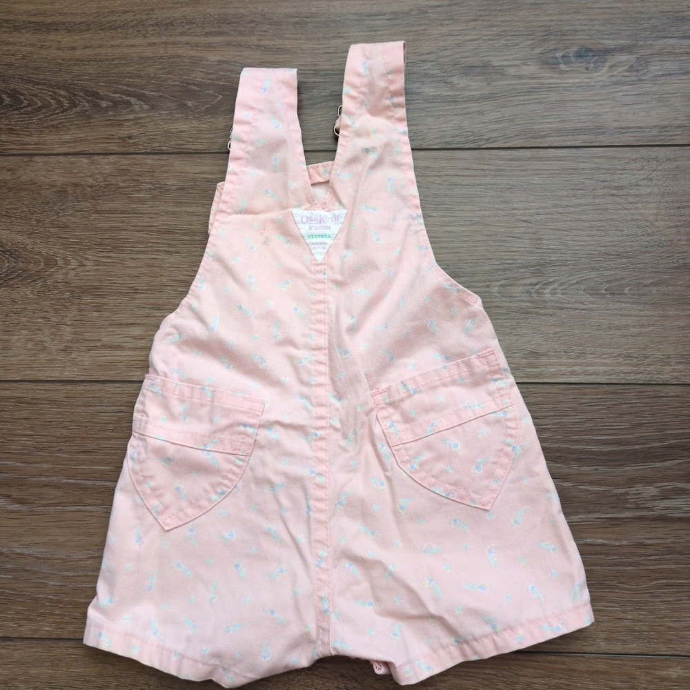 Vtg 80s OshKosh B'gosh Pink Floral Shortalls Vestbak Overalls Short USA Made 24M - Picture 6 of 11